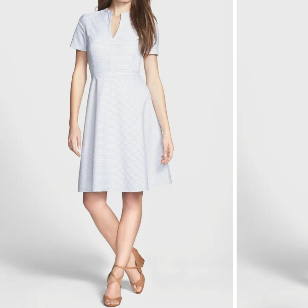 Tory Burch white striped fit and flare A-lined midi dress women's size 4